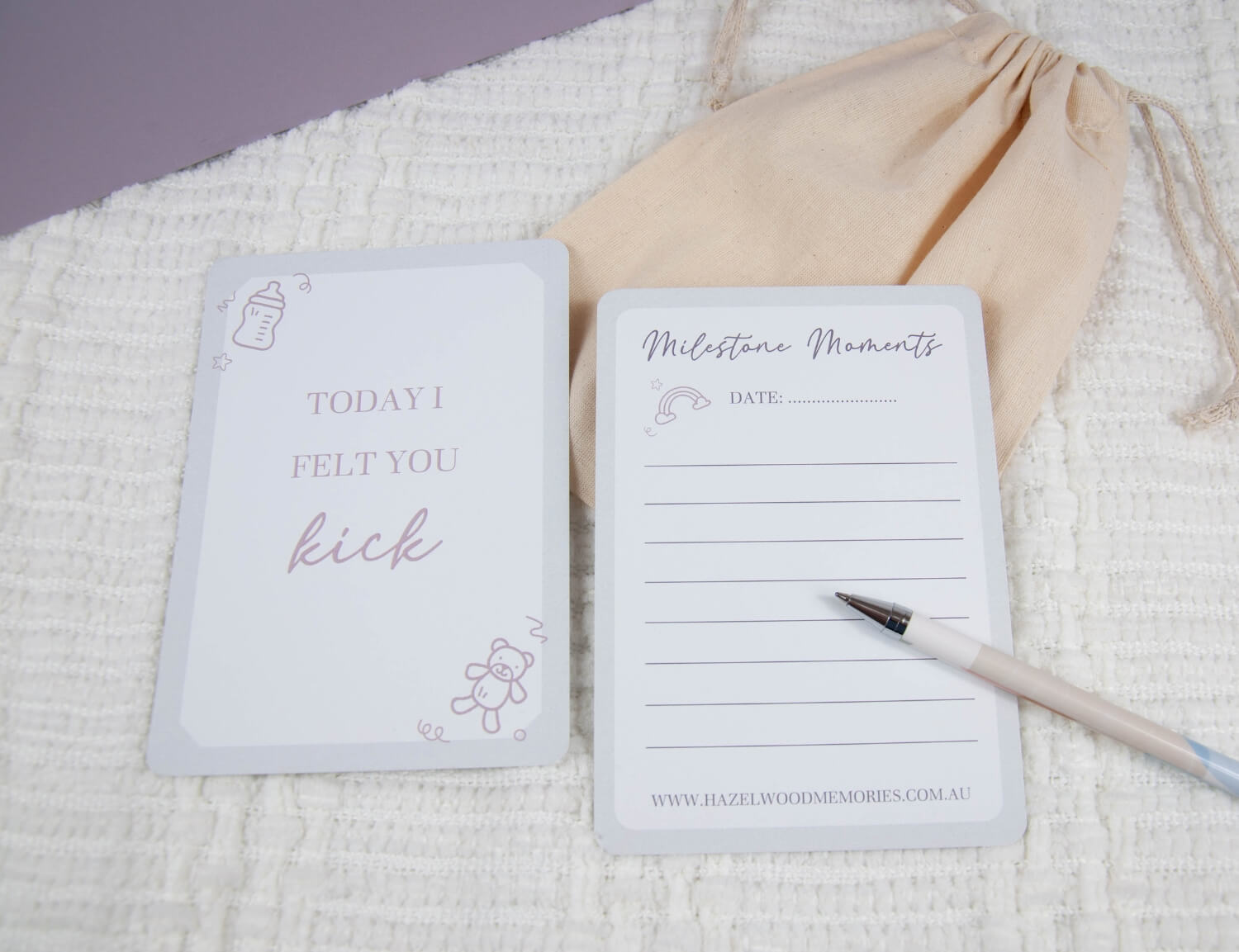 pregnancy milestone card displaying the words today I felt you kick
