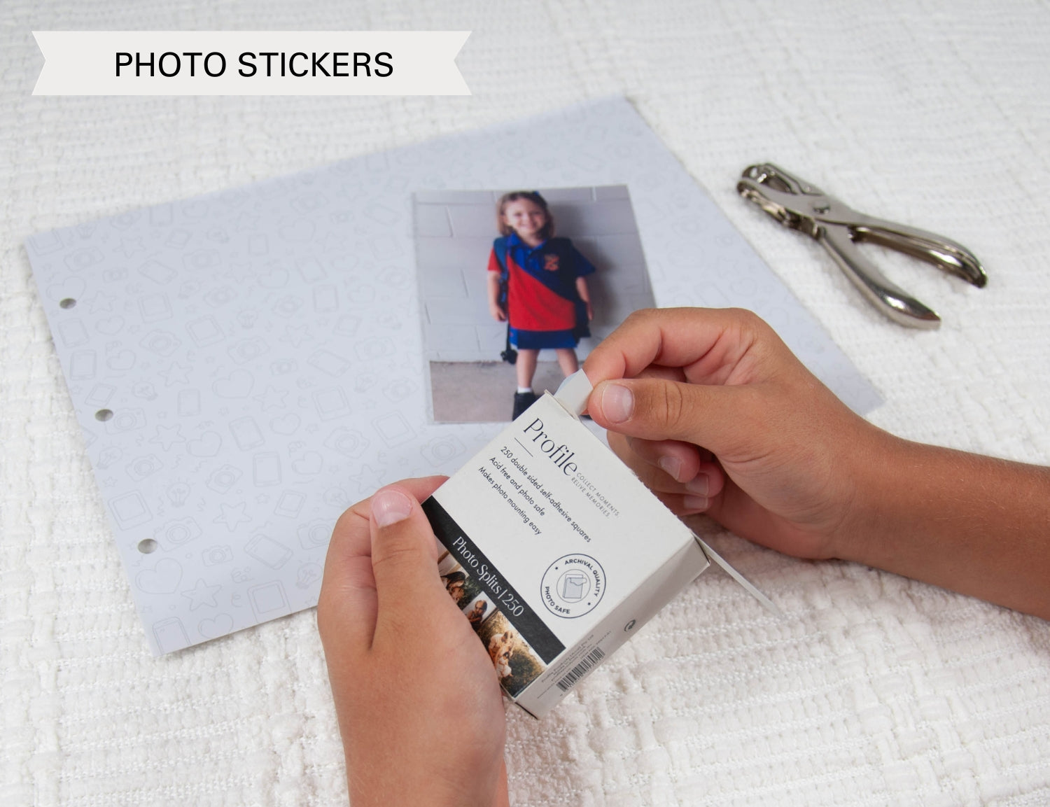 placing photo sticker on back of school photo